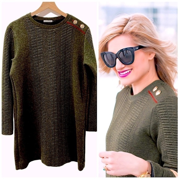 Zara Dresses & Skirts - ZARA Army Green Military look sweater dress Sz Medium